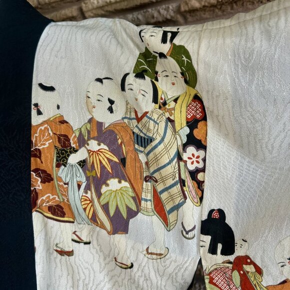 Japanese Vintage 100% Silk Haori Kimono Jacket Robe Children Playing in a Line - Picture 13 of 16